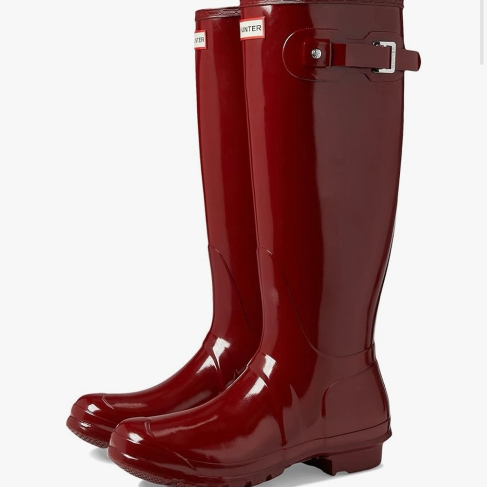 Hunter Women's Glossy Deep Red/ Autumn Stone Rain Boots size 7